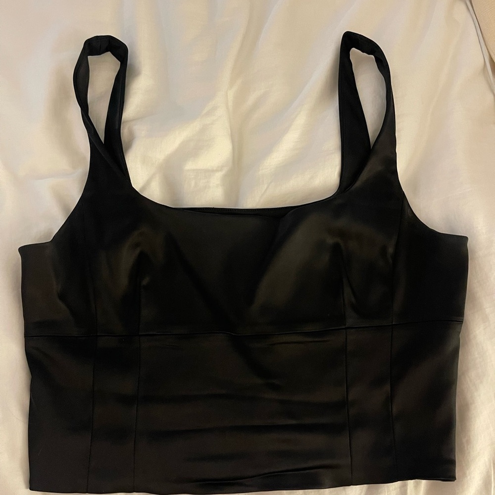 Aritzia Black Satin Crop Top
